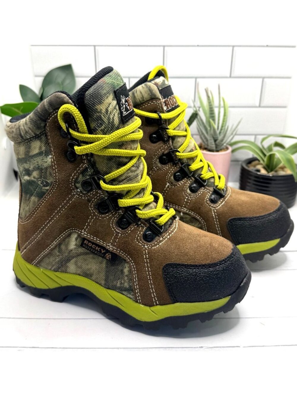 Rocky Youth Waterproof Hunting Boots Brown & Camo Suede/Canvas